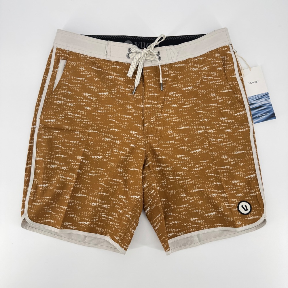 Vuori Cruise Boardshort Caramel Slub Brown White Swim Trunks Men 30 V314 NEW